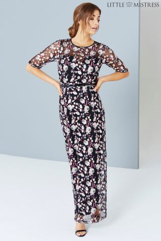 Little Mistress Embroidered Floral Maxi Dress